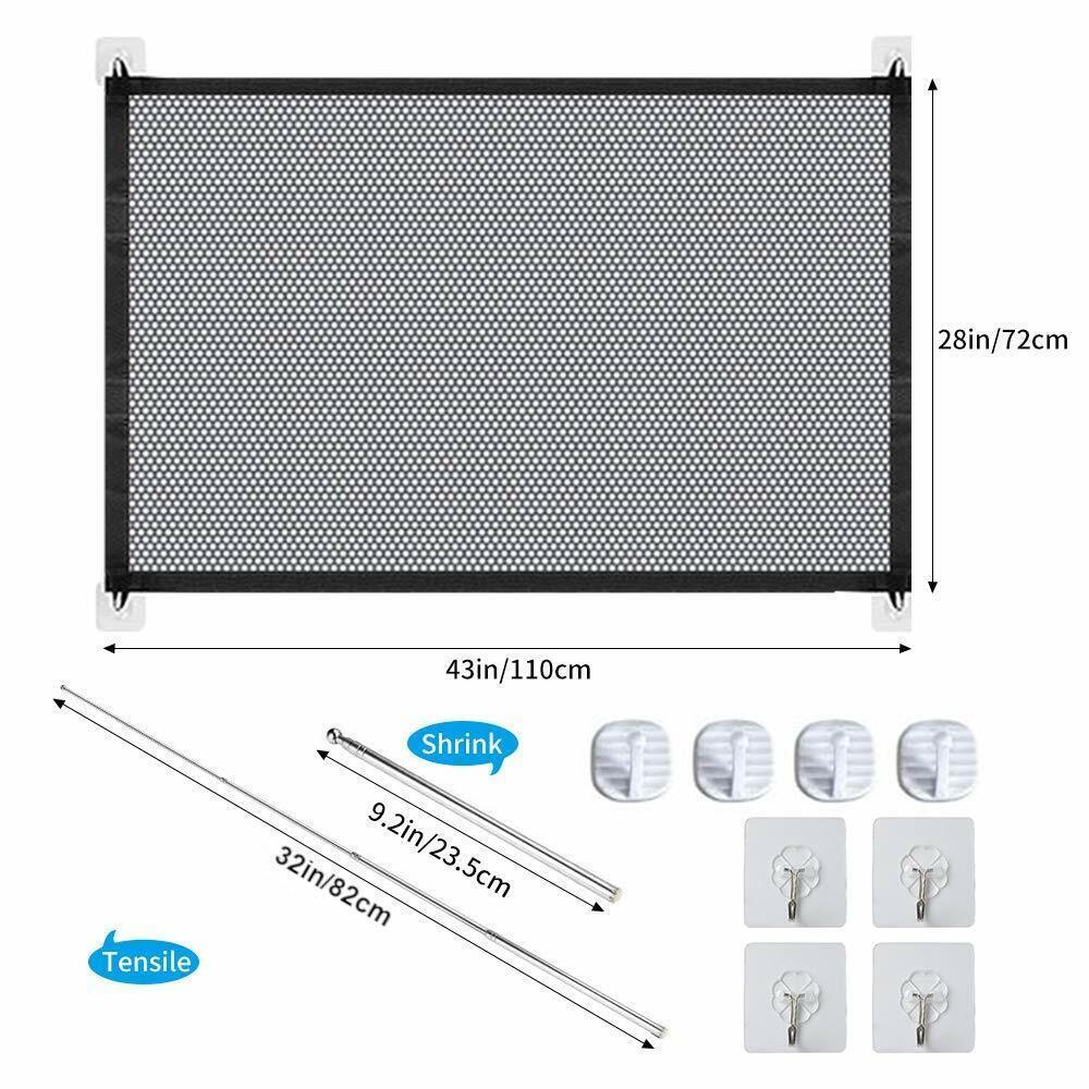 Window shade with measurement details and components on a white background