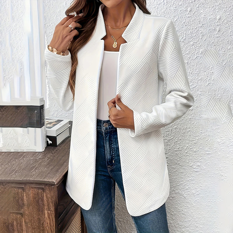 Women's Solid Color Notched Lapel Blazer - Textured Elegant Jacket For Fall & Winter Formal & Casual Wear