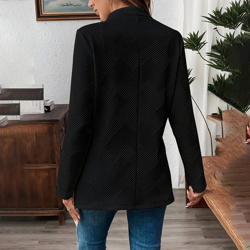 Women's Solid Color Notched Lapel Blazer - Textured Elegant Jacket For Fall & Winter Formal & Casual Wear