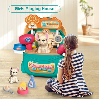 2025 Pet Care Play Set Doctor Kit For Kids, 16 Pcs Doctor Pretend Play Vet Dog Grooming Toys Puppy Dog Carrier Feeding Dog Backpack Gifts.