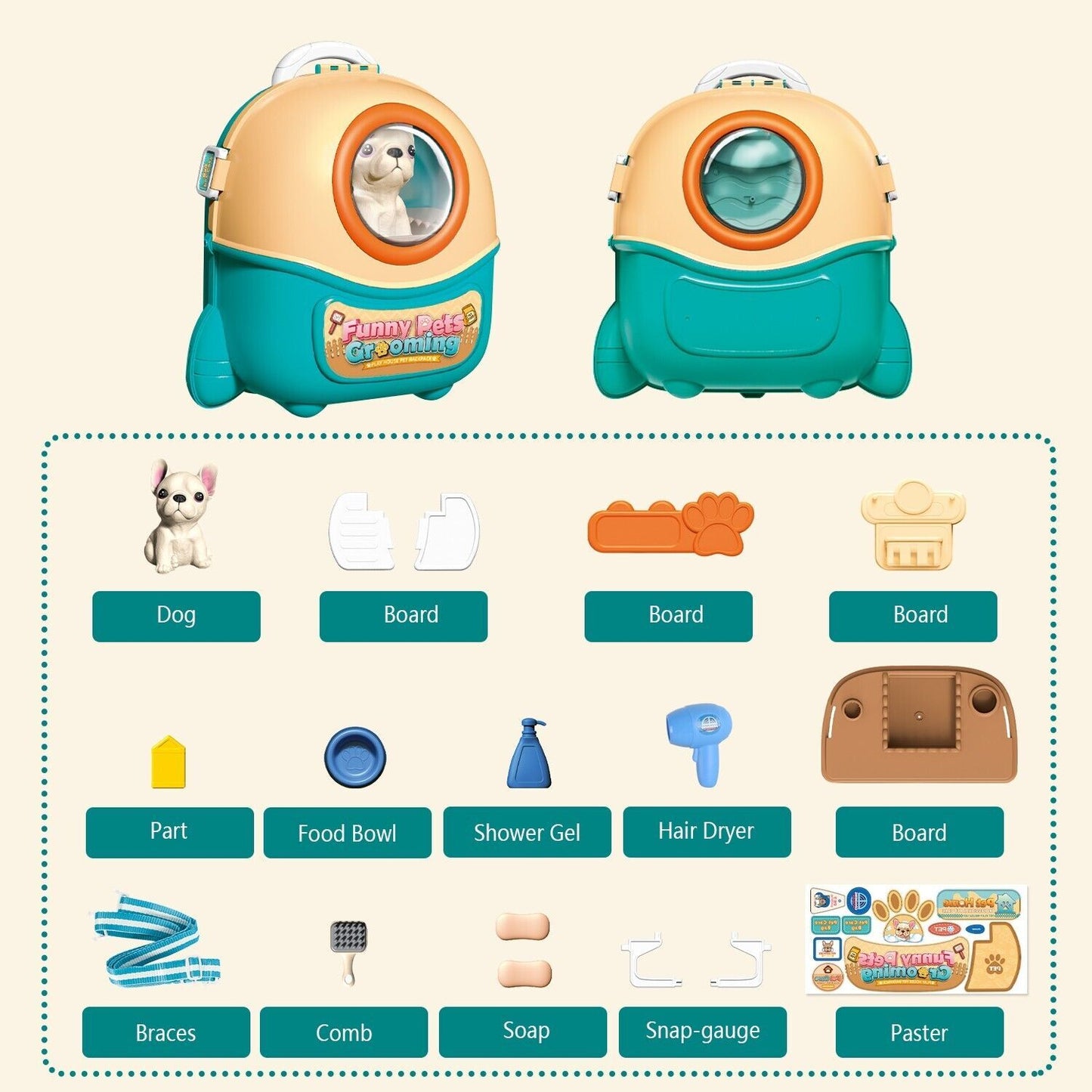 2025 Pet Care Play Set Doctor Kit For Kids, 16 Pcs Doctor Pretend Play Vet Dog Grooming Toys Puppy Dog Carrier Feeding Dog Backpack Gifts.