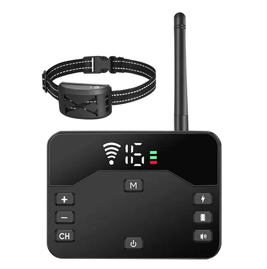 Black electronic device with a collar on a white background