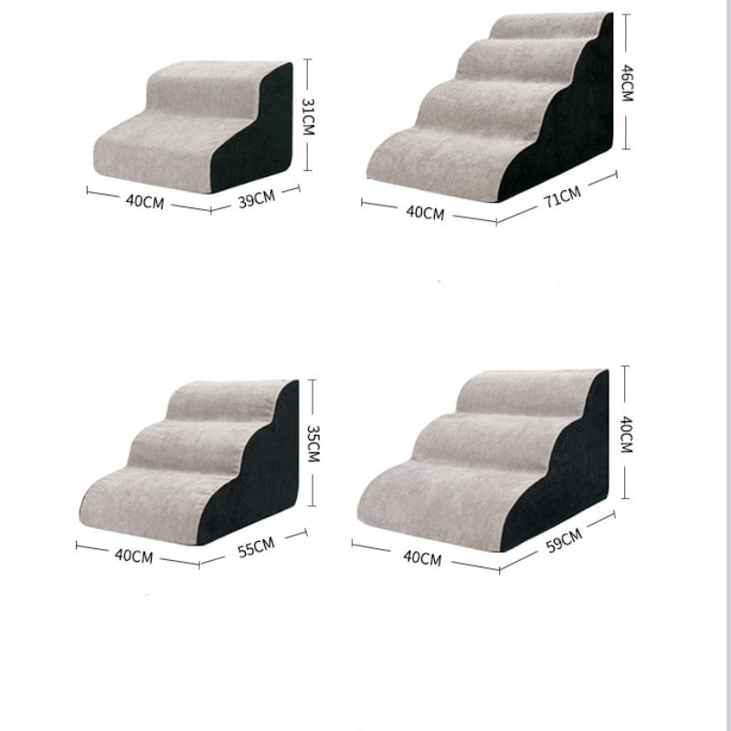 Set of pet stairs with dimensions labeled on a white background