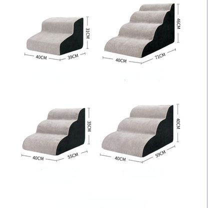 Set of pet stairs with dimensions labeled on a white background