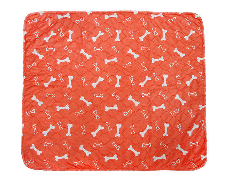 Red quilted mat with white bone pattern on a white background