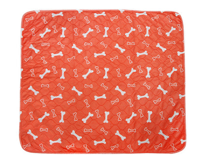 Red quilted mat with white bone pattern on a white background