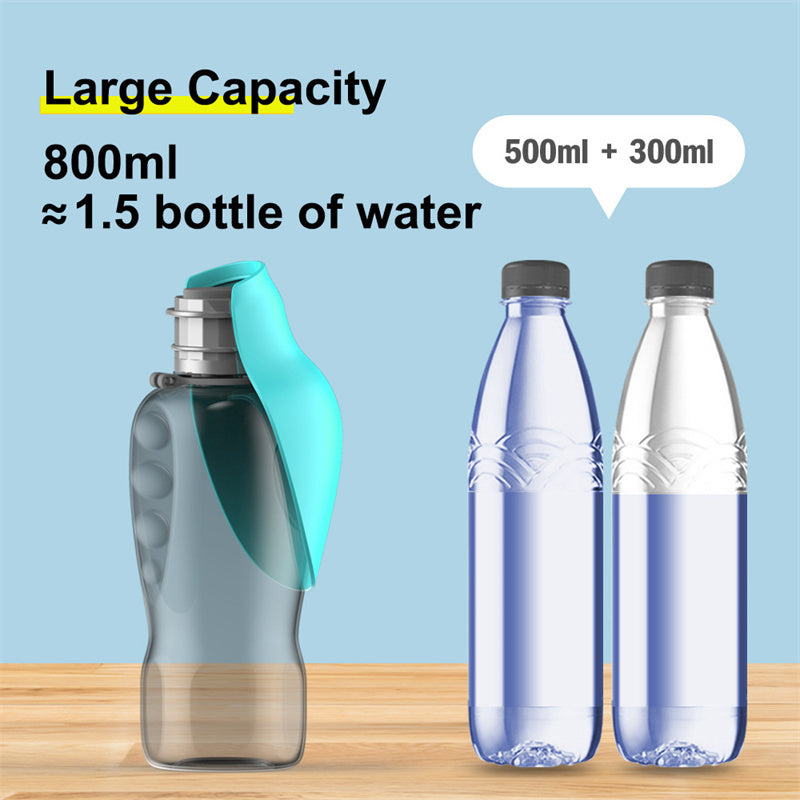 Large capacity water bottle with a split view of two smaller bottles on a light blue background.