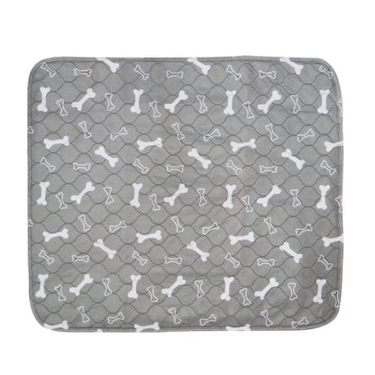 Gray pet mat with white bone pattern on a white background