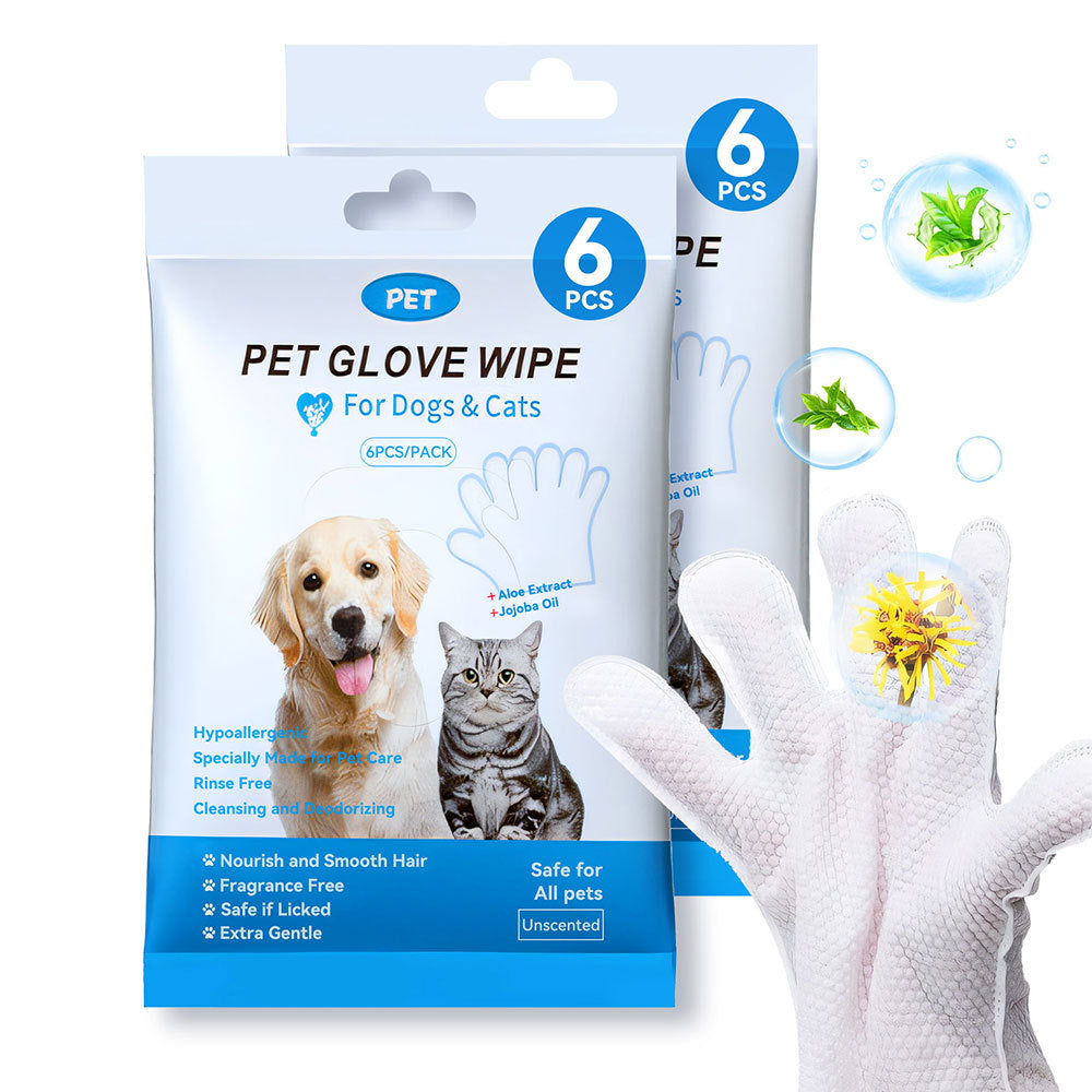 Cleaning Wipes Gloves For Dog And Cat,Pet Bathing Wipes Cleaning & Deodorizing, Dog Wipes For Body Paws Butt Daily Care,Cat Grooming Wipes Cleaning Fur Traveling Rinse Free,6PCS-1PACK