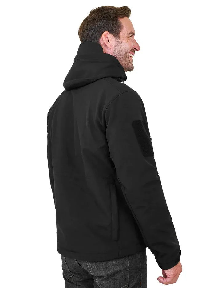 Man wearing a black jacket on a white background