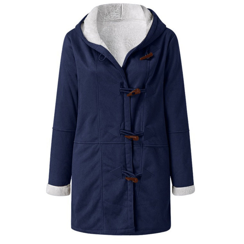 Navy blue coat with brown buttons on a white background