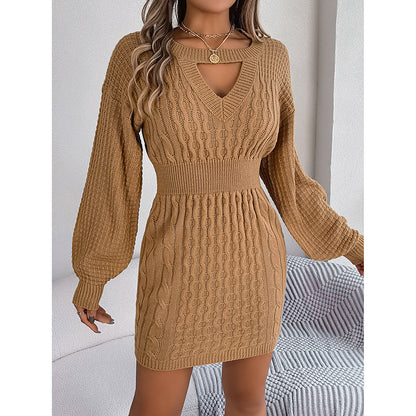 Womens Long Sleeve Sweater Dress Sexy Cut Out Bodycon Mini Fall Dress Trendy Ribbed Ladies Winter Sweater