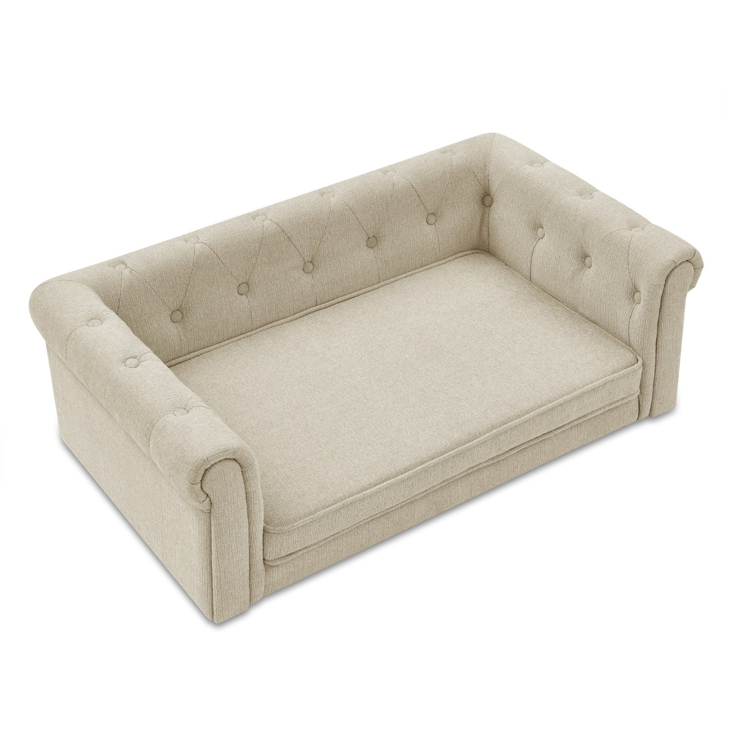 Beige tufted sofa on a white background