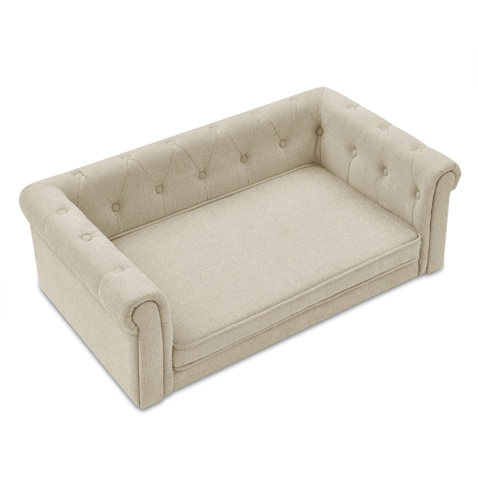 Beige tufted sofa on a white background