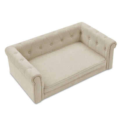 Beige tufted sofa on a white background
