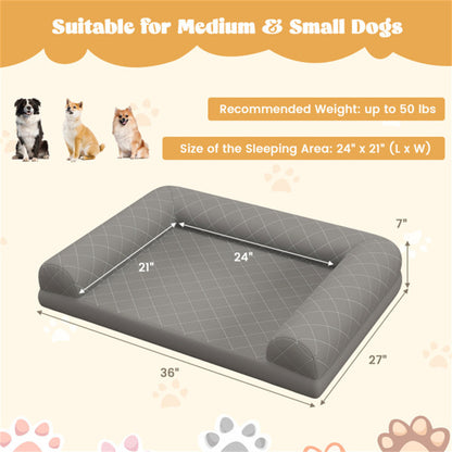 Dog bed with measurements and suitability for medium and small dogs.