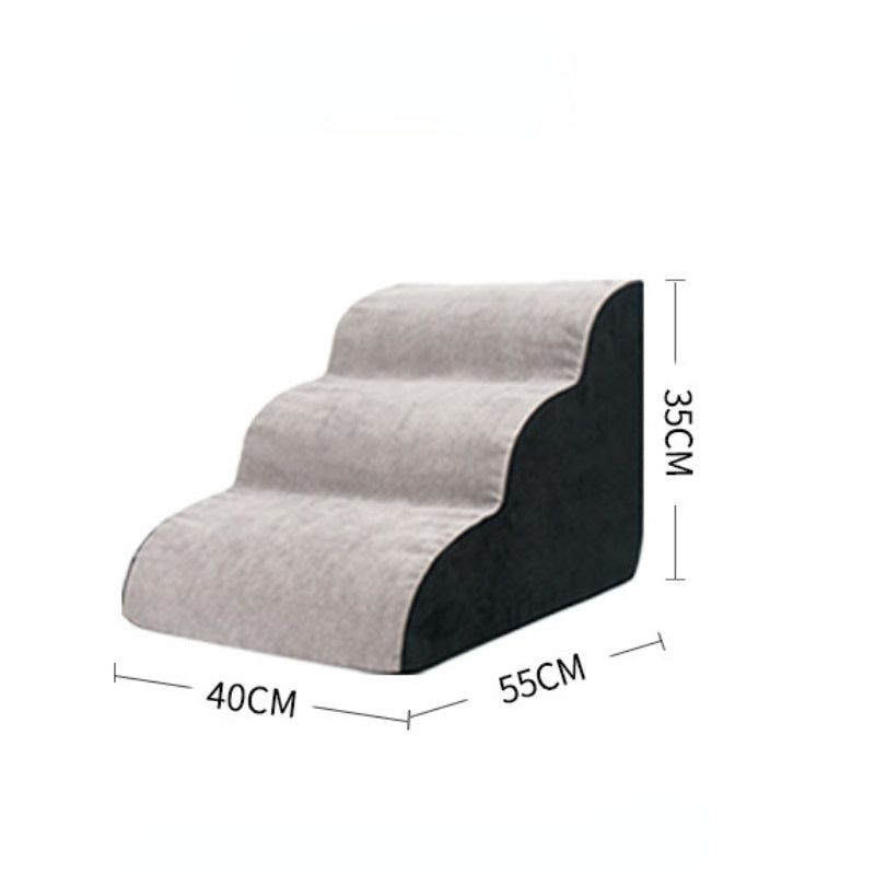Gray pet stairs with measurements on a white background