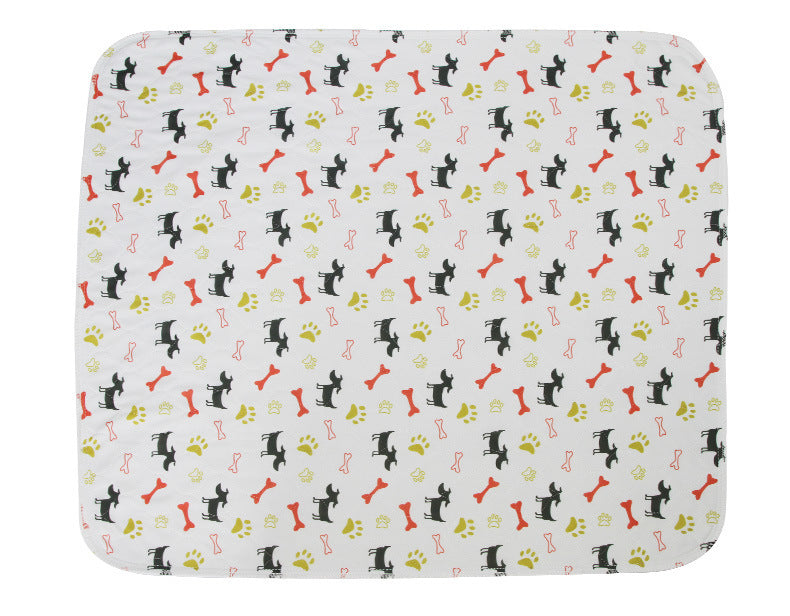 Patterned mat with dog and bone designs on a white background