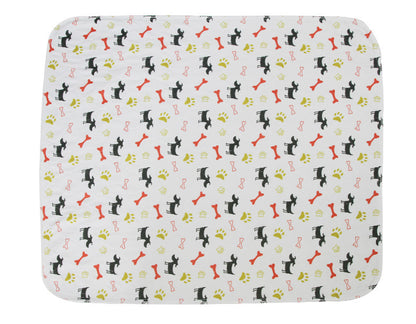 Patterned mat with dog and bone designs on a white background