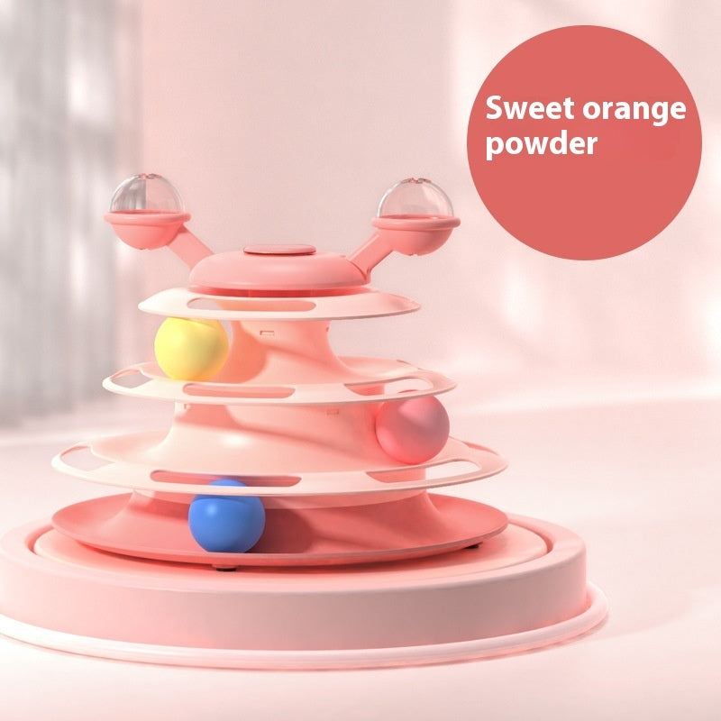 Pink toy with colorful balls on a light pink background, labeled 'Sweet orange powder'.