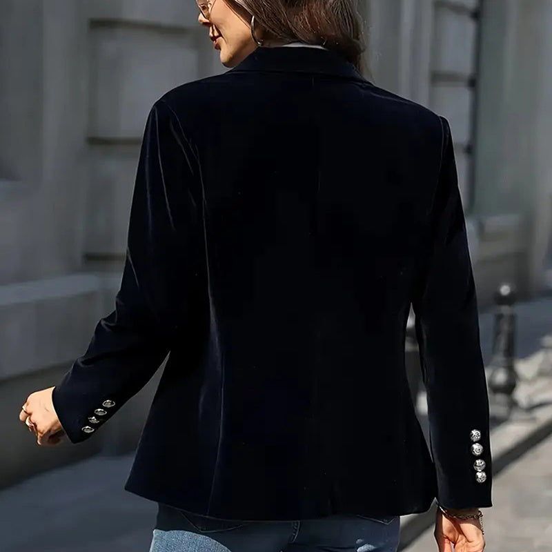 Women's Solid Color Notch Lapel Blazer - Slim Fit Long Sleeve Formal Jacket, Autumn & Winter Elegant Office Wear
