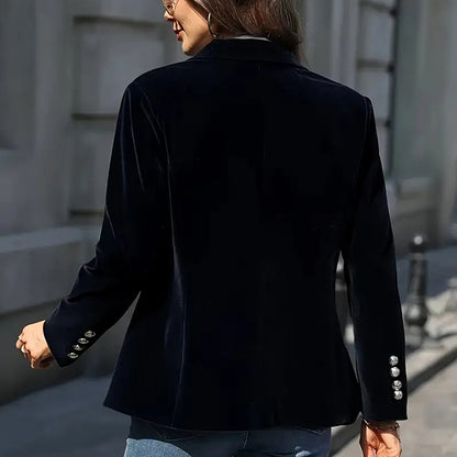 Women's Solid Color Notch Lapel Blazer - Slim Fit Long Sleeve Formal Jacket, Autumn & Winter Elegant Office Wear