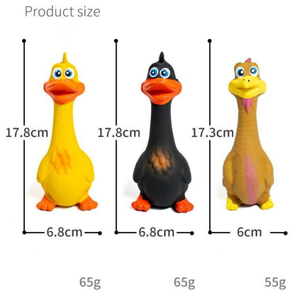 Three toy ducks with measurements and weights on a white background