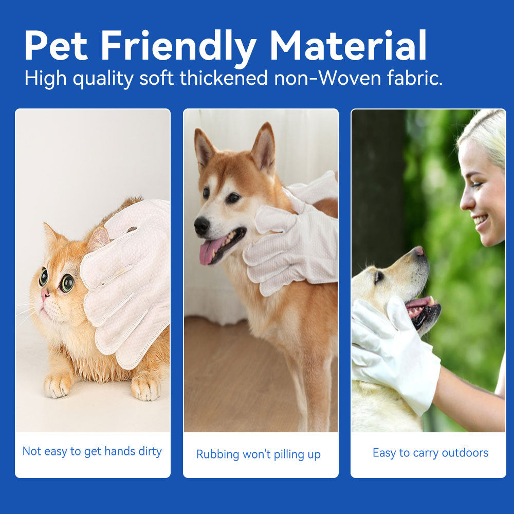 Advertisement for pet-friendly material with images of a cat, dog, and person interacting with pets.