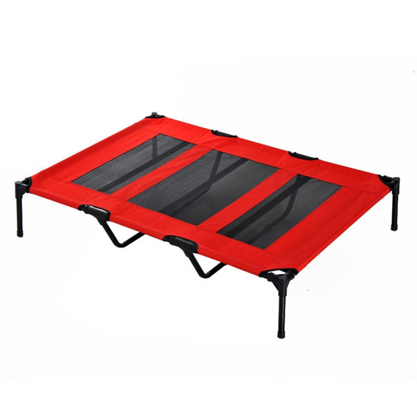Red and black pet cot on a white background