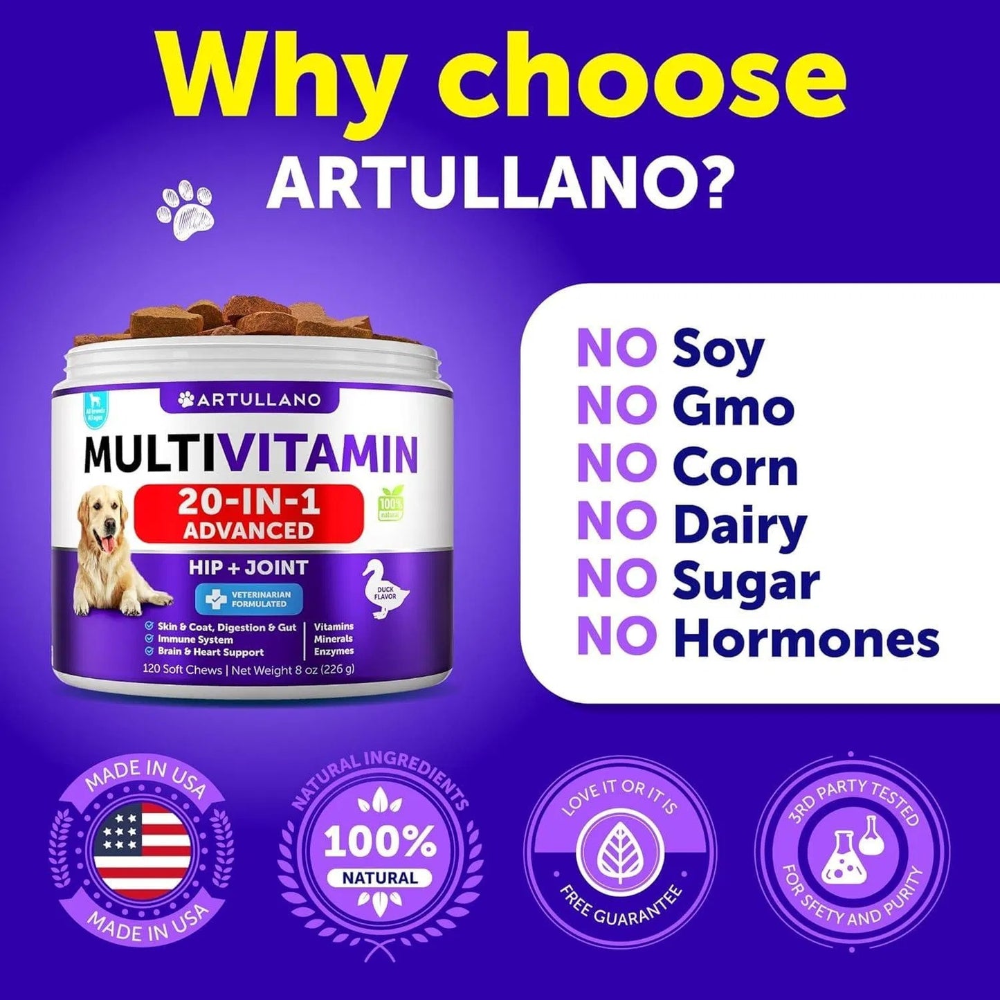 Multivitamin Chewable With Glucosamine 20 In 1 Dog Vitamins And Supplements Senior & Puppy Multivitamin For Dogs Pet Joint Support Health Immunity Mobility Gut Skin 120 Chews