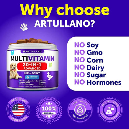 Multivitamin Chewable With Glucosamine 20 In 1 Dog Vitamins And Supplements Senior & Puppy Multivitamin For Dogs Pet Joint Support Health Immunity Mobility Gut Skin 120 Chews
