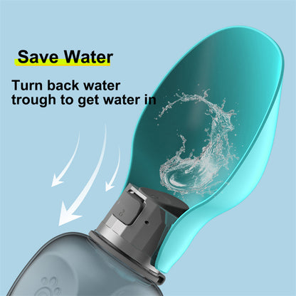 Teal water bottle with a spout on a light blue background, showing how to save water.