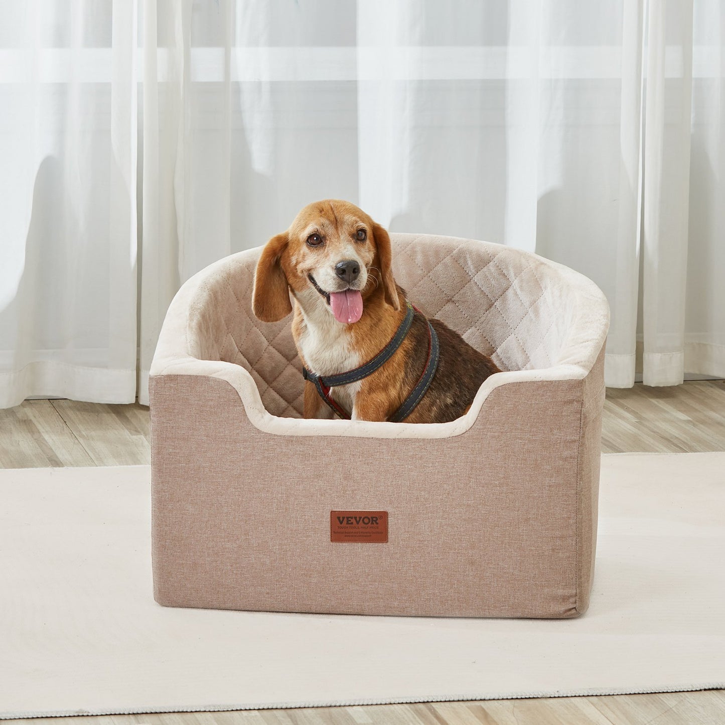 VEVOR Dog Booster Car Seat Pet Car Seat For Small Medium Dog Up To 55 Lbs Brown