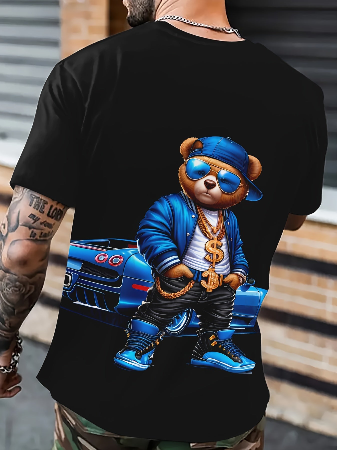 Men's Novelty T-shirt - Cool Bear Printed Casual Round Neck - Loose Short Sleeve - Cartoon Pattern T-shirt - Polyester Fabric - Easy To Care For
