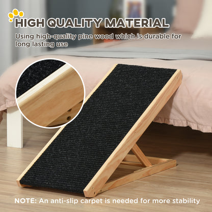 Foldable Pet Ramp With Non-slip Carpet Height Adjustable Pine Wood For Dogs Cats Black