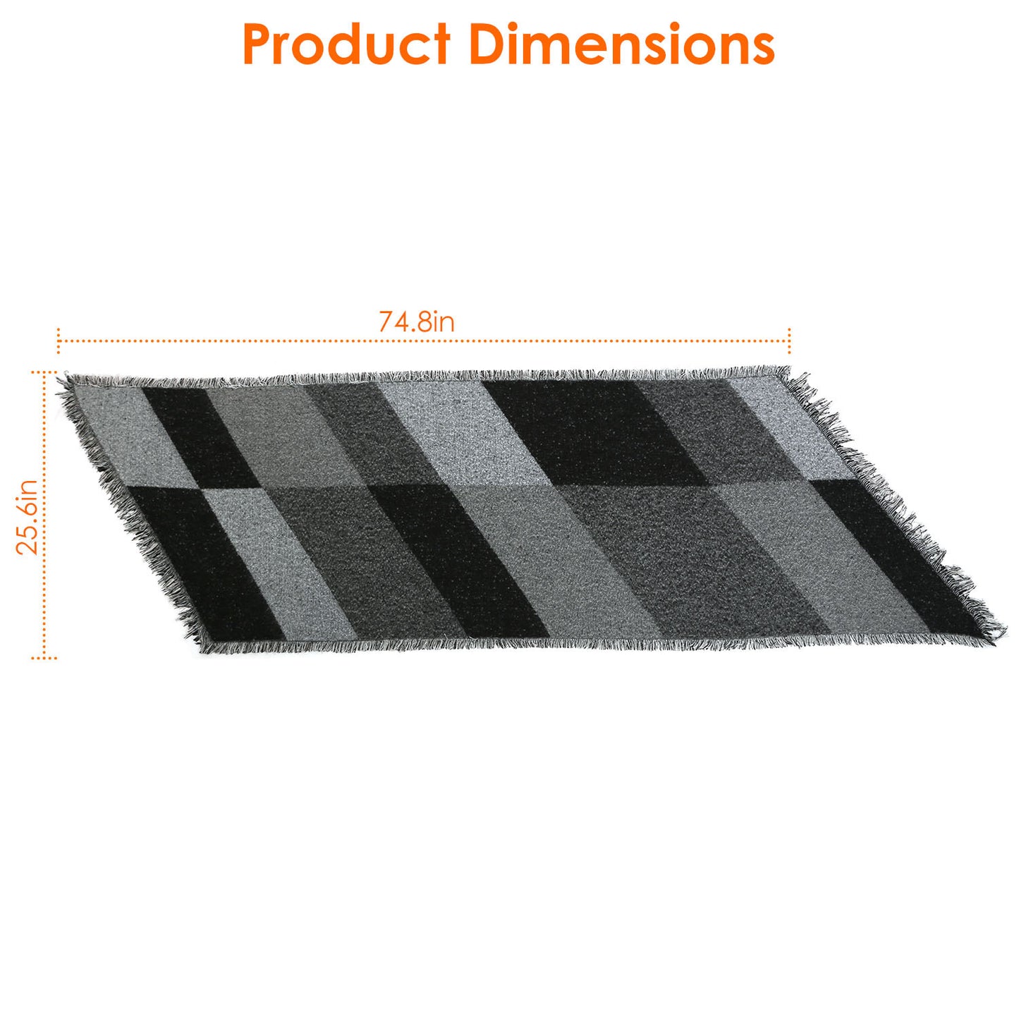 Checkered rug with dimensions on a white background