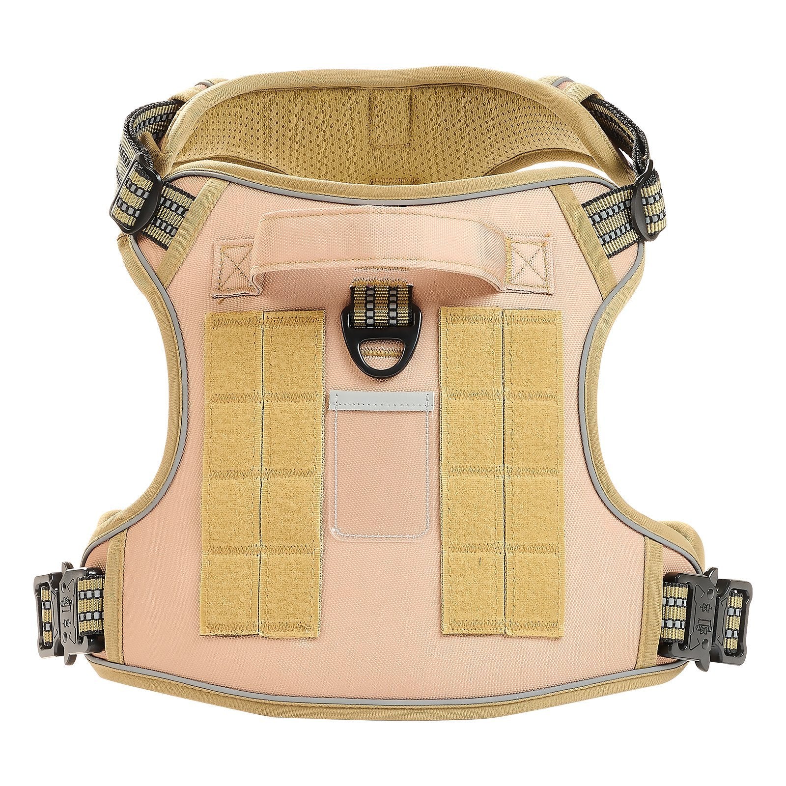 Beige tactical dog harness on a white background