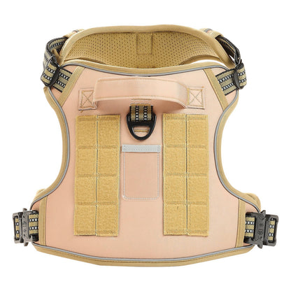 Beige tactical dog harness on a white background