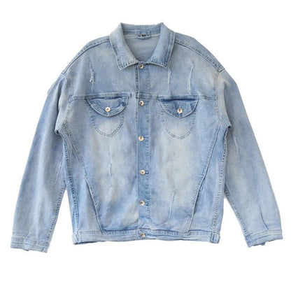 Light blue denim jacket on a white background