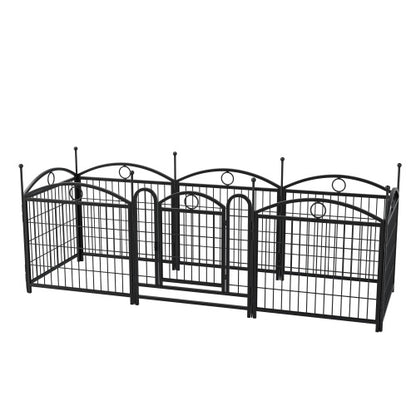 Black metal pet gate on a white background