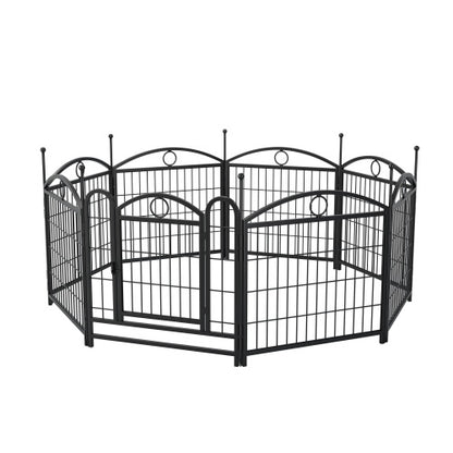 Black metal pet playpen on a white background