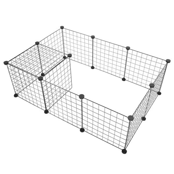Black wire pet playpen on a white background